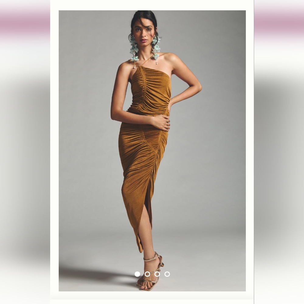 MISHA Ruched Asymmetrical Halter Dress